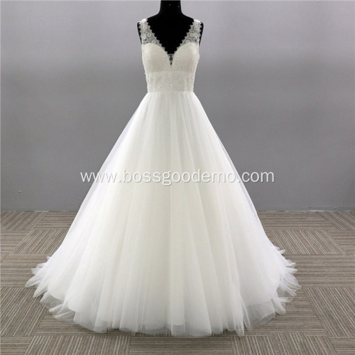 Bridal Sleeveless Crystal Sash Lace ball gown luxury muslimah fairy feather wedding dress